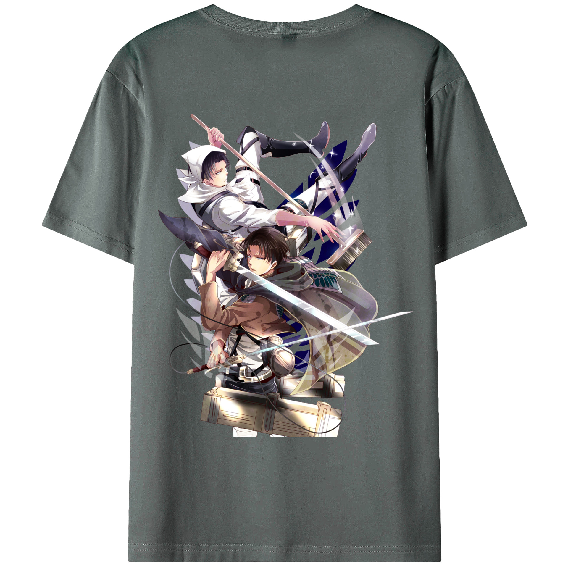 （画像用） 進撃の巨人 リヴァイ·アッカーマン Attack on Titan Levi Ackerman 綿100％ メンズ半袖Tシャツ（バックプリント） 通気性